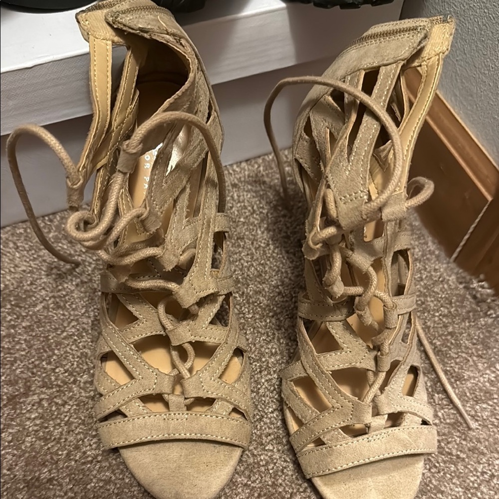Women's Tan Lace-Up Sandals
